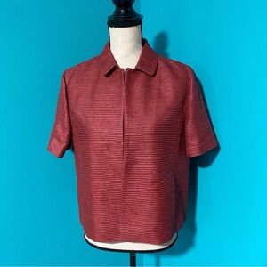 Akris Punto Exclusive Saks Fifth Avenue 10 Red Textured Silk Short Sleeve Jacket